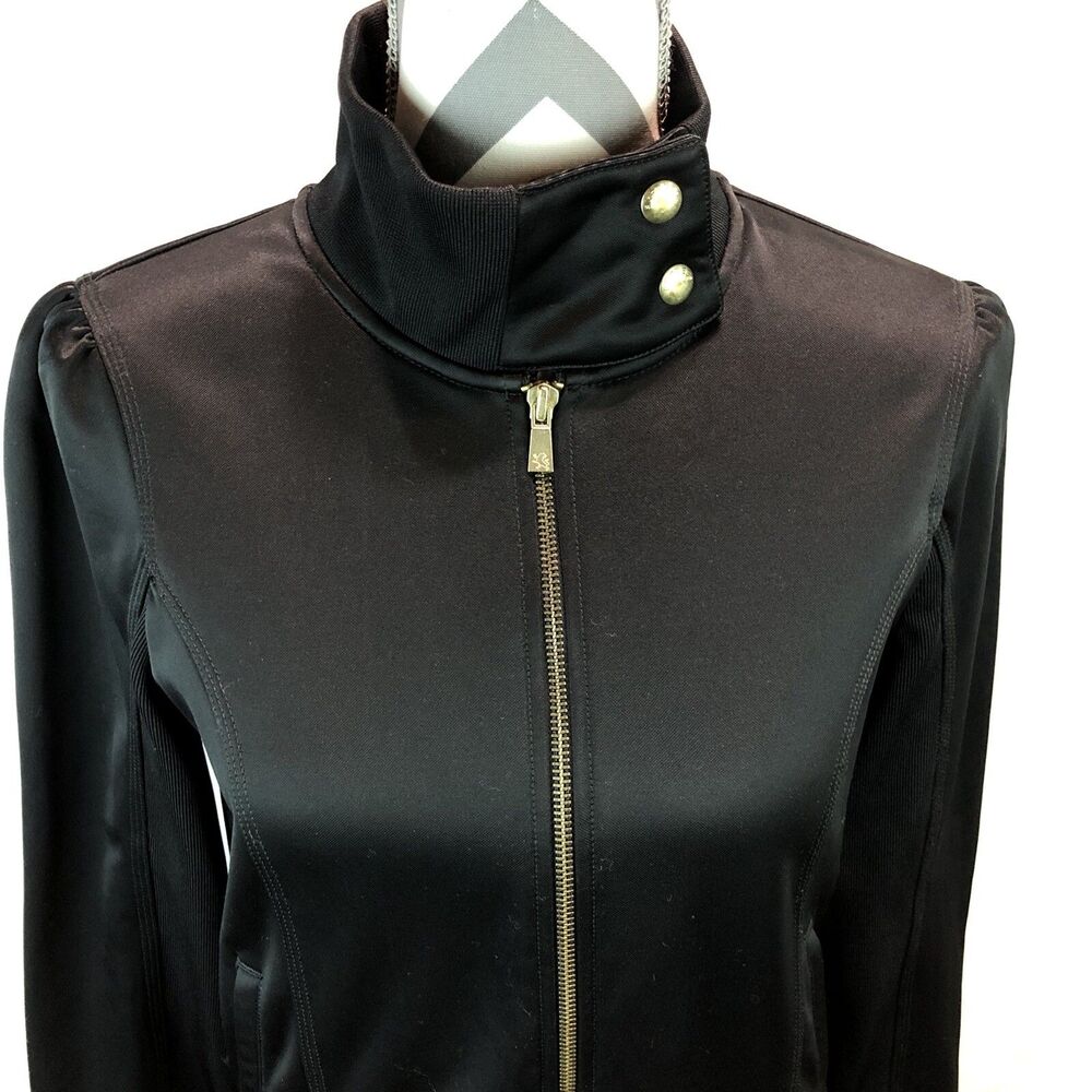 Express Fleece Lined Full Zip Double Snap Collar Black Jacket Medium VVV19